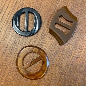 Vintage Bakelite Belt Buckle Set - Black and Brown amber